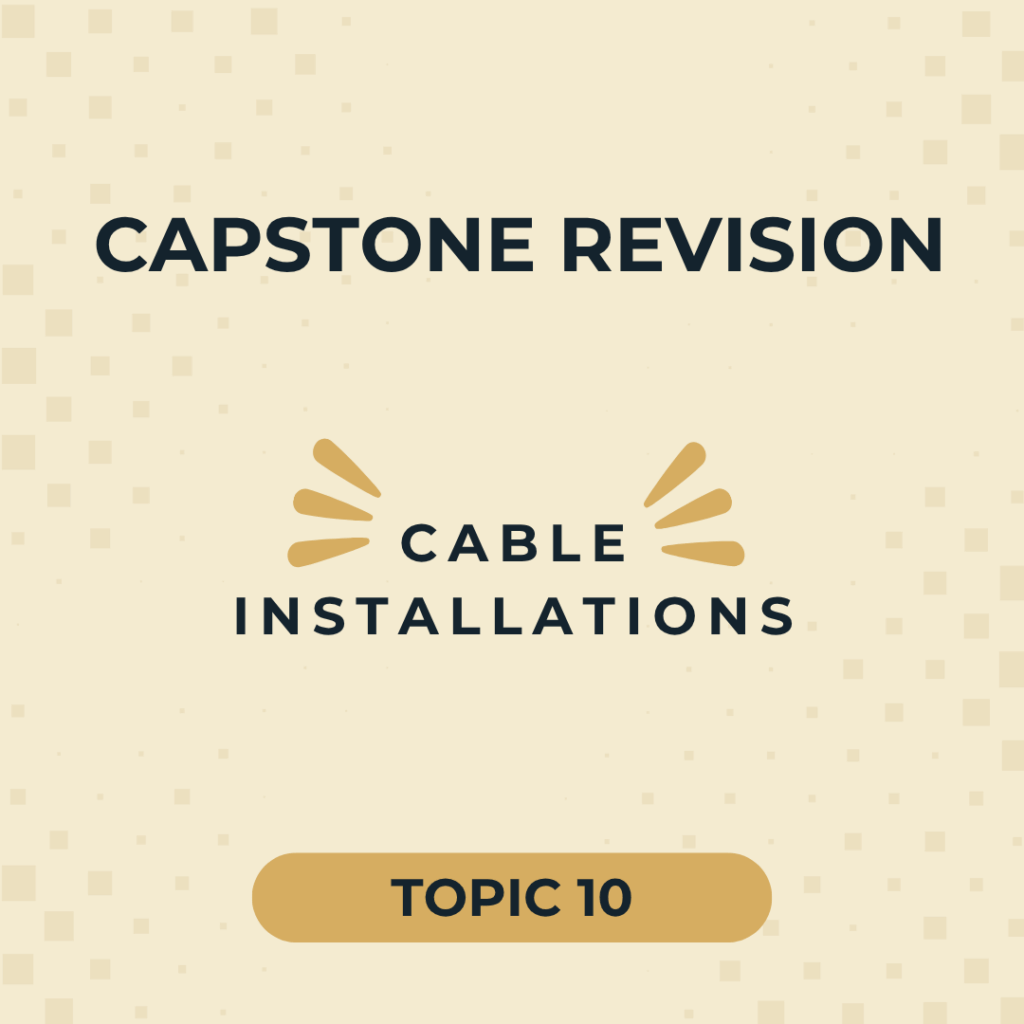 Capstone revision graphic highlighting cable installations for electrical apprentice training and RTO compliance.